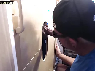 Amateur gay sucks through gloryhole and gets mouth jizz