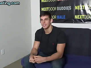 Solo handsome stud with tattoo wanks cock on casting