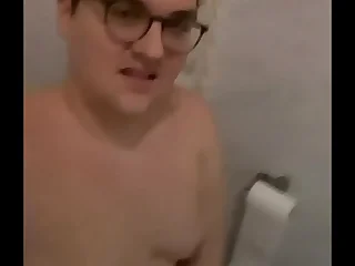 Extreme nipples stimulation on toilet