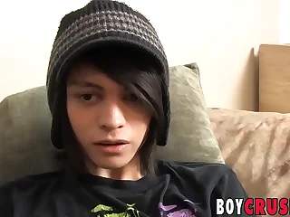 Gorgeous twink tugging and cumming at sex interview