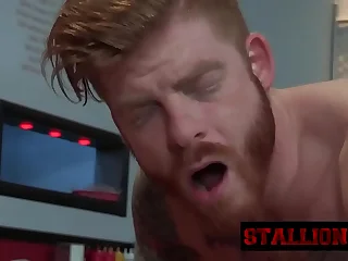 Glorious gay ginger gives his ass to a big stud